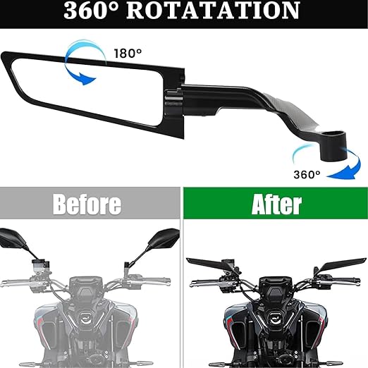 ELTRON TURBO Imported Stealth Original Aerodynamic Rearview Wind Wing Aluminium 180° Rotating Adjustable Mirrors for Motorcycle,Bikes,Scooties Universal (York Nut Fitting 8mm, 10mm, Left & Right Pair)