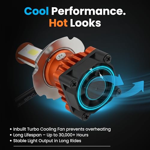 ELTRON TURBO CYT Front DC Power 3 Months Warranty Headlight Bulb Universal for All Bikes, Motorcycle, Scooty 3 Side H4 LED Headlight with Cooling Fan Conversion Kit (Pack of 1, DC8V-48V, 40W, White)