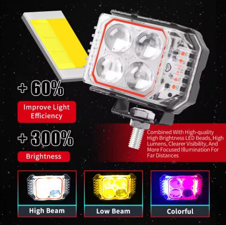 ELTRON TURBO Imported 3 Months Warranty 4 Led 12-24V 110W DC Power Fog Light Waterproof Universal Fit For All Bikes,Scooties,Cars (Pack of 2, Yellow, White, Flashing Reflection, Devil Light, Switch)