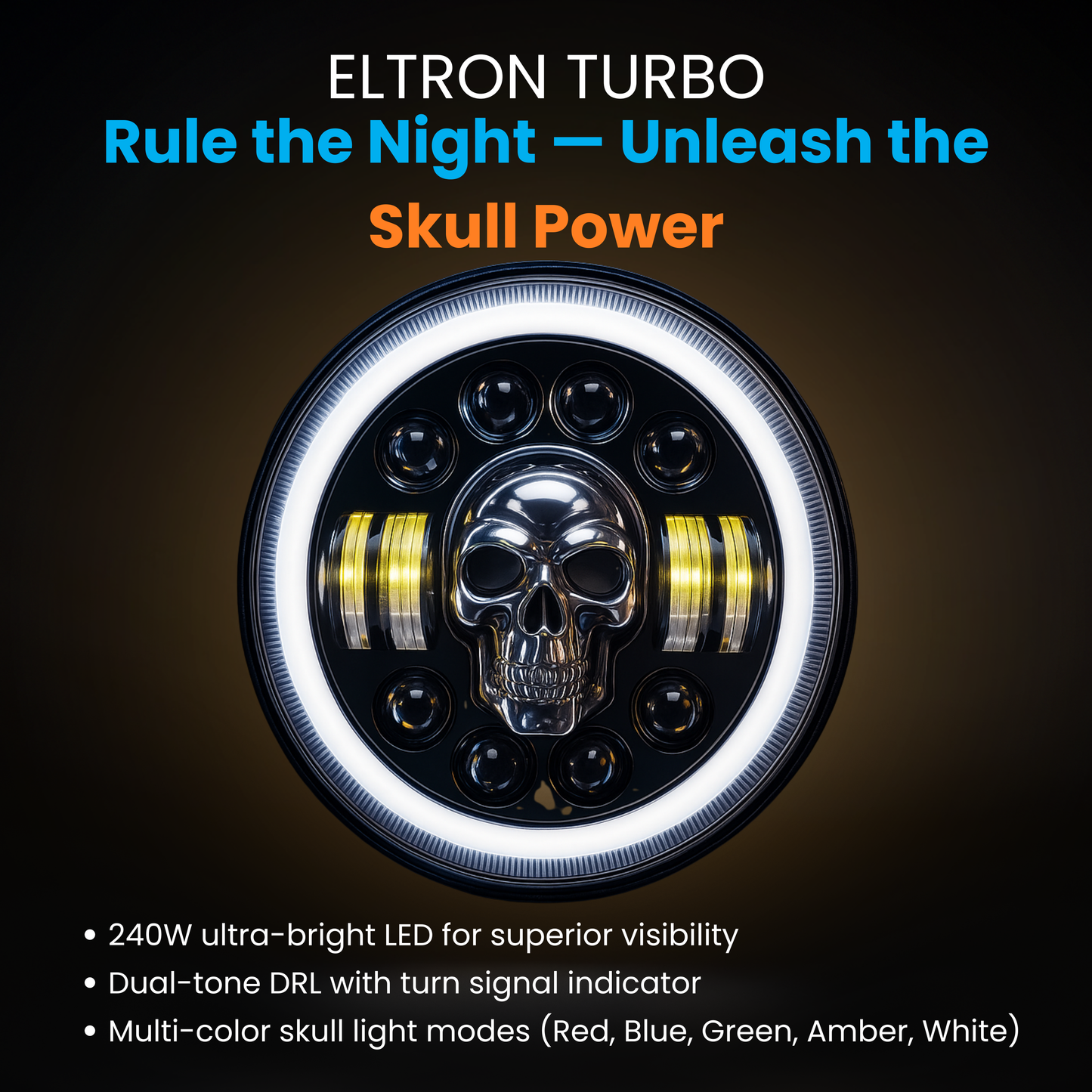 Eltron Turbo Skull Design LED DRL Headlight High Brightness Yellow+White Drl