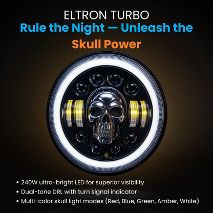 Eltron Turbo Skull Design LED DRL Headlight High Brightness Yellow+White Drl