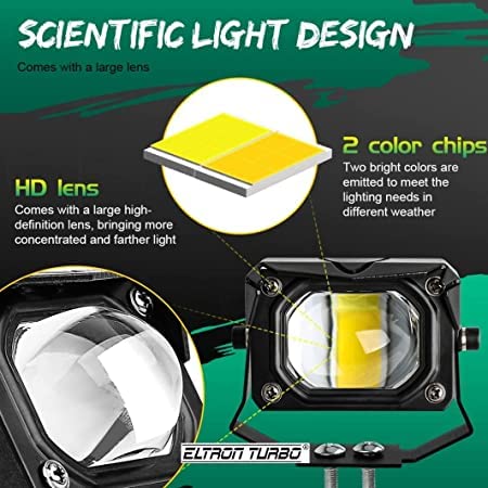 ELTRON TURBO Imported 160W Single Lens Fog Light (Yellow + White) DC 12V–24V | Universal Fit | Pack of 2 with Switch | 1 Year Warranty