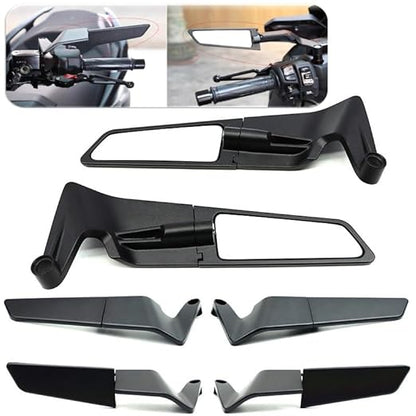 ELTRON TURBO Imported Stealth Original Aerodynamic Rearview Wind Wing Aluminium 180° Rotating Adjustable Mirrors for Motorcycle,Bikes,Scooties Universal (York Nut Fitting 8mm, 10mm, Left & Right Pair)