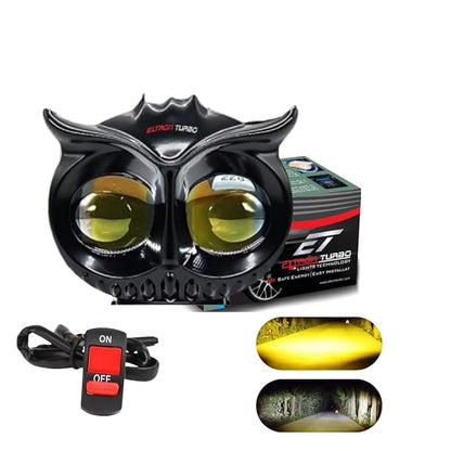 ELTRON TURBO 3 Month Warranty Owl Shape Imported Fog LED Light 12V-24V 55W Dc, Aluminium Material Yellow And White Beam Off-Roading Universal For All Motorcycle, Scooty, Car