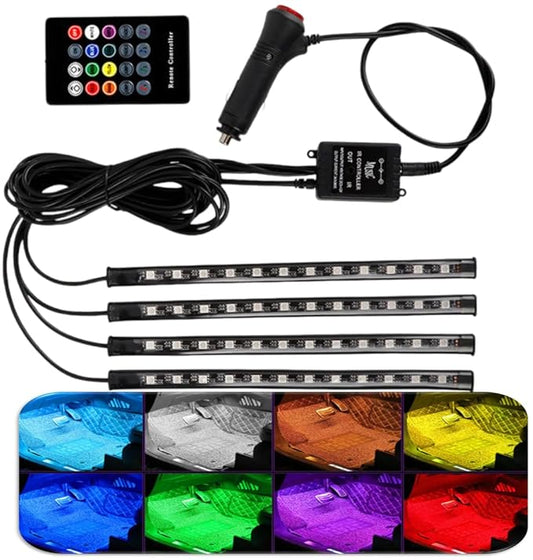 ELTRON TURBO Car Atmosphere LED Lights 48 LED 12Volts DC Power Multicolor Car Interior Music Sync Interior Ambient Lighting for Footwell Dashboard Doors Universal for All Cars