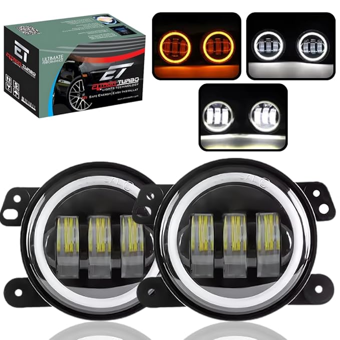 ELTRON TURBO 4 inch led round fog light high brightness adjustable fog light waterproof yellow and white drl light 200w each -12-24v high beam fit for cars