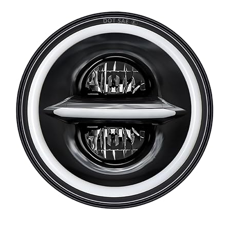 ELTRON TURBO Warranty Imported DC Power Minus DRL 7 Inchs Headlight Front LED Headlight Bulb White and Yellow, Angel Eye Lamp Compatible for All Bullet & Thar Models, Hi And Low Beam Amber (Pack Of 1)