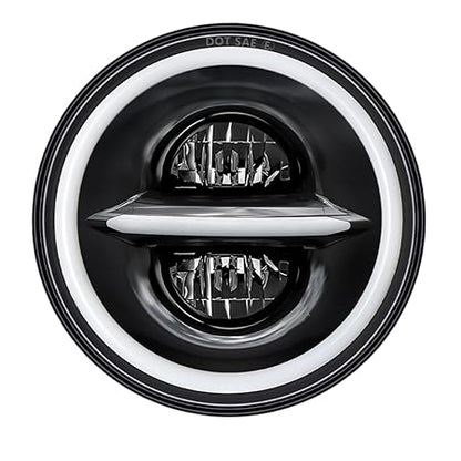 ELTRON TURBO Warranty Imported DC Power Minus DRL 7 Inchs Headlight Front LED Headlight Bulb White and Yellow, Angel Eye Lamp Compatible for All Bullet & Thar Models, Hi And Low Beam Amber (Pack Of 1)