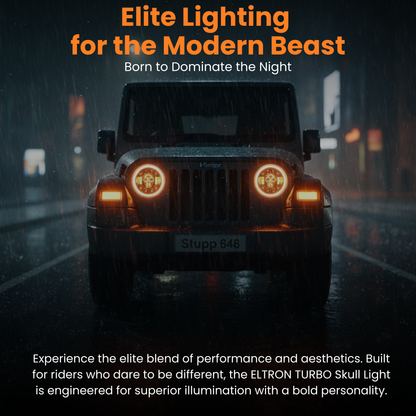 Eltron Turbo Skull Design LED DRL Headlight High Brightness Yellow+White Drl