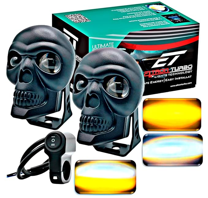 ELTRON TURBO Imported 1 Year Warranty Skull Original Design 12-24V 120W DC Power Led Bright Fog Light Waterproof Spotlight Universal Fit For All Bikes,Scooties,Car