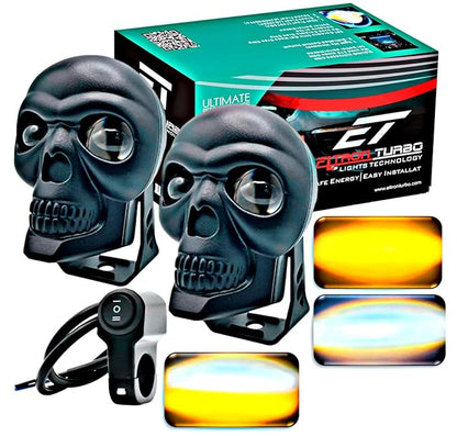 ELTRON TURBO Imported 1 Year Warranty Skull Original Design 12-24V 120W DC Power Led Bright Fog Light Waterproof Spotlight Universal Fit For All Bikes,Scooties,Car