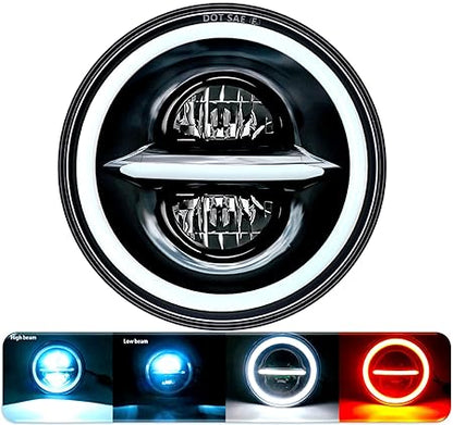 ELTRON TURBO Warranty Imported DC Power Minus DRL 7 Inchs Headlight Front LED Headlight Bulb White and Yellow, Angel Eye Lamp Compatible for All Bullet & Thar Models, Hi And Low Beam Amber (Pack Of 1)