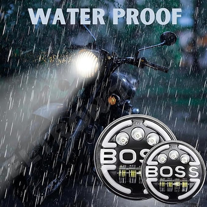 ELTRON TURBO Imported Heavy Duty 7 Inch LED 12V DC Power BOSS Style Round Shape Headlight Waterproof DRL White and Yellow, Angel Eye Lamp Compatible for all Thar & Bullet Models, Hi/Low Beam Amber