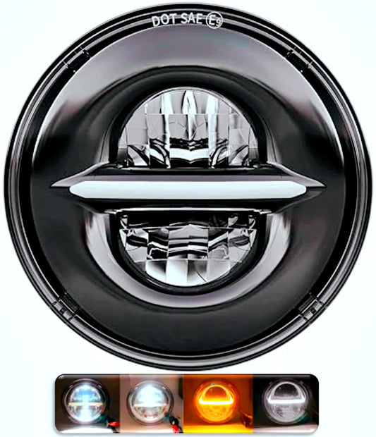 ELTRON TURBO Warranty Imported DC Power Minus DRL 7 Inchs Headlight Front LED Headlight Bulb White and Yellow, Angel Eye Lamp Compatible for All Bullet & Thar Models, Hi And Low Beam Amber (Pack Of 1)