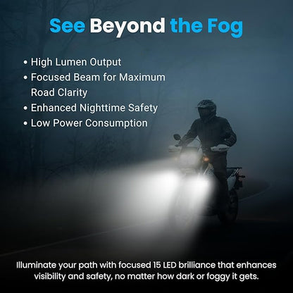 ELTRON TURBO ELT545I 15 LED Fog Light 12V DC Power, Fog Head Lamp Waterproof, Bar Light Off-Roading Universal For All Bikes, Motorcycle, Scooty (Pack of 4, Free On/Off Switch, White)