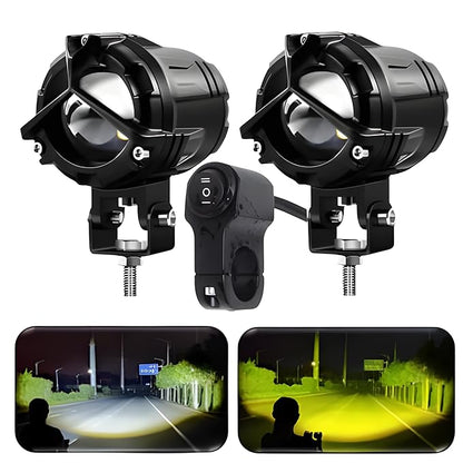 ELTRON TURBO Imported 1 Year Warranty Y Shape Mercedes Style Beam DC Power 12V-24Volts 140Watts LED Fog Light Universal For All Motorcycles, Bikes, Cars Waterproof White & Yellow