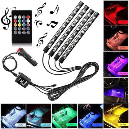 ELTRON TURBO Car Atmosphere LED Lights 48 LED 12Volts DC Power Multicolor Car Interior Music Sync Interior Ambient Lighting for Footwell Dashboard Doors Universal for All Cars