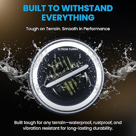 ELTRON TURBO Warranty Imported DC Power Minus DRL 7 Inchs Headlight Front LED Headlight Bulb White and Yellow, Angel Eye Lamp Compatible for All Bullet & Thar Models, Hi And Low Beam Amber (Pack Of 1)