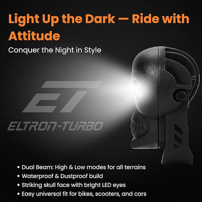 ELTRON TURBO Imported 1 Year Warranty Skull Original Design 12-24V 120W DC Power Led Bright Fog Light Waterproof Spotlight Universal Fit For All Bikes,Scooties,Car