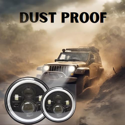 ELTRON TURBO Imported Warranty DC Power Full Ring DRL 7 Inch Headlight Front LED Headlight Bulb White and Yellow, Angel Eye Lamp Compatible for all Thar & Bullet Models, Hi/Low Beam Amber (Pack Of 1)