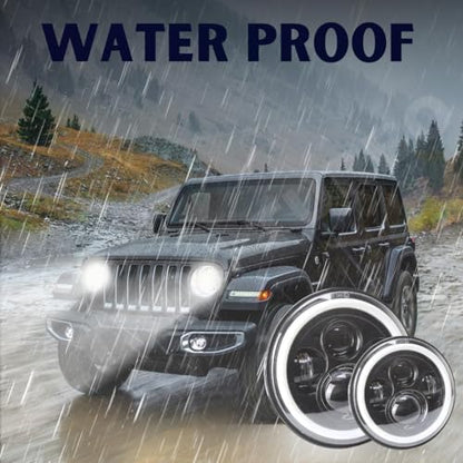 ELTRON TURBO Imported Warranty DC Power Full Ring DRL 7 Inch Headlight Front LED Headlight Bulb White and Yellow, Angel Eye Lamp Compatible for all Thar & Bullet Models, Hi/Low Beam Amber (Pack Of 1)