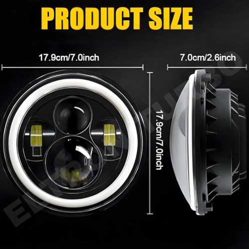 ELTRON TURBO Imported Warranty DC Power Full Ring DRL 7 Inch Headlight Front LED Headlight Bulb White and Yellow, Angel Eye Lamp Compatible for all Thar & Bullet Models, Hi/Low Beam Amber (Pack Of 1)