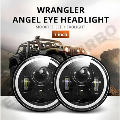 ELTRON TURBO Imported Warranty DC Power Full Ring DRL 7 Inch Headlight Front LED Headlight Bulb White and Yellow, Angel Eye Lamp Compatible for all Thar & Bullet Models, Hi/Low Beam Amber (Pack Of 1)