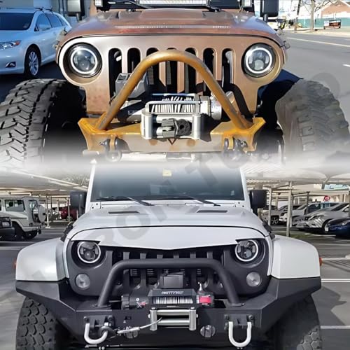 ELTRON TURBO Imported Warranty DC Power Full Ring DRL 7 Inch Headlight Front LED Headlight Bulb White and Yellow, Angel Eye Lamp Compatible for all Thar & Bullet Models, Hi/Low Beam Amber (Pack Of 1)