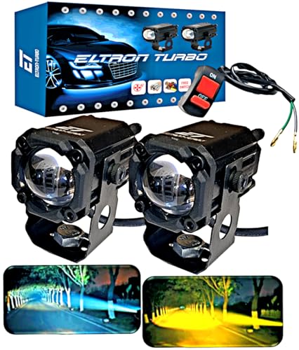 ELTRON TURBO 1 Year Warranty Original Imported Mini Driving Fog Led Light Dc Power 12V-24V 80W Universal For All Motorcycle, Scooty, Cars, Projector Light White And Yellow (Pack Of 2, Switch)