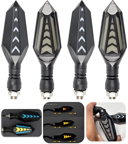 ELTRON TURBO Imported Waterproof Flexible Arrow Running Style Blinker Bright LED Indicators Universal For All Bike Models Motorcycle Turn Signal Lights (Pack of 4, Yellow And Blue)