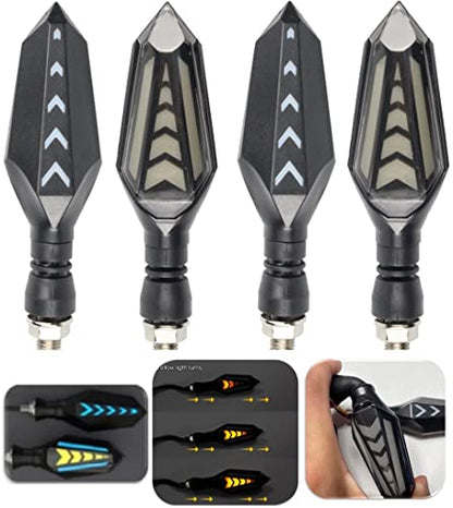 ELTRON TURBO Imported Waterproof Flexible Arrow Running Style Blinker Bright LED Indicators Universal For All Bike Models Motorcycle Turn Signal Lights (Pack of 4, Yellow And Blue)