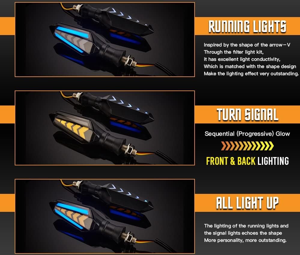 ELTRON TURBO Imported Waterproof Flexible Arrow Running Style Blinker Bright LED Indicators Universal For All Bike Models Motorcycle Turn Signal Lights (Pack of 4, Yellow And Blue)