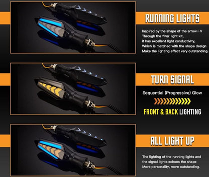 ELTRON TURBO Imported Waterproof Flexible Arrow Running Style Blinker Bright LED Indicators Universal For All Bike Models Motorcycle Turn Signal Lights (Pack of 4, Yellow And Blue)