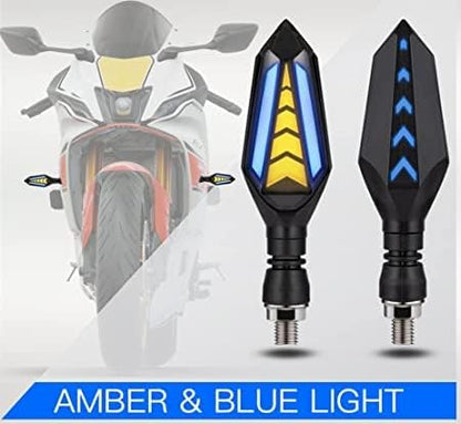 ELTRON TURBO Imported Waterproof Flexible Arrow Running Style Blinker Bright LED Indicators Universal For All Bike Models Motorcycle Turn Signal Lights (Pack of 4, Yellow And Blue)