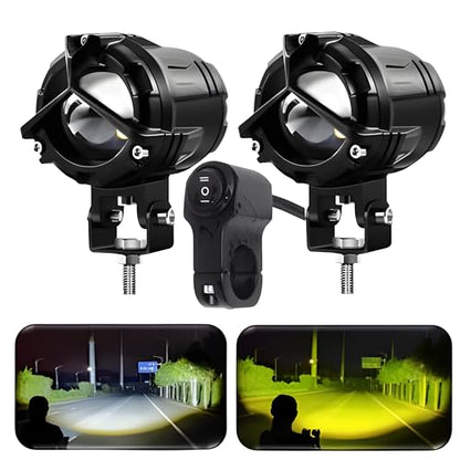 ELTRON TURBO Imported 1 year Warranty Y Shape Mercedes Style Beam LED Fog Light Universal For All Motorcycle, Bike, Cars Light Waterproof Color White & Yellow (Pack Of 2, 12-24V DC 140 W, Switch)