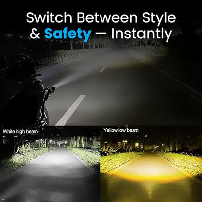 ELTRON TURBO Imported 1 year Warranty Y Shape Mercedes Style Beam LED Fog Light Universal For All Motorcycle, Bike, Cars Light Waterproof Color White & Yellow (Pack Of 2, 12-24V DC 140 W, Switch)