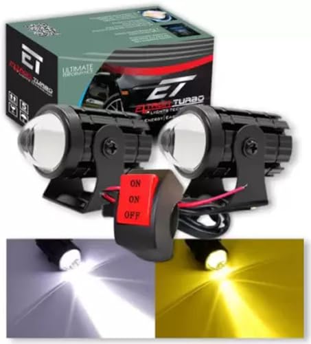 ELTRON TURBO Original DC Power 18W Mini Gun Driving Fog Light Universal For All Models of Motorcycle, Bikes, Scooters, Projector (Pack of 2, Yellow & White 1 Month Warranty)