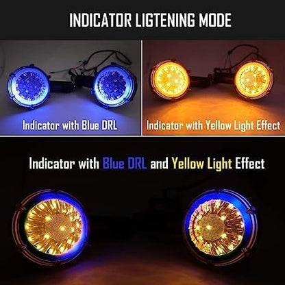 ELTRON TURBO Original Waterproof Flexible Rubber Smd New Round Running Indicators High Bright Universal For All Bikes Models Turn Led Signal Lights Motorcycle (Amber And Blue) (Pack Of 4)