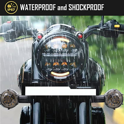 ELTRON TURBO Original Waterproof Flexible Rubber Smd New Round Running Indicators High Bright Universal For All Bikes Models Turn Led Signal Lights Motorcycle (Amber And Blue) (Pack Of 4)