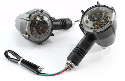 ELTRON TURBO Original Waterproof Flexible Rubber Smd New Round Running Indicators High Bright Universal For All Bikes Models Turn Led Signal Lights Motorcycle (Amber And Blue) (Pack Of 4)