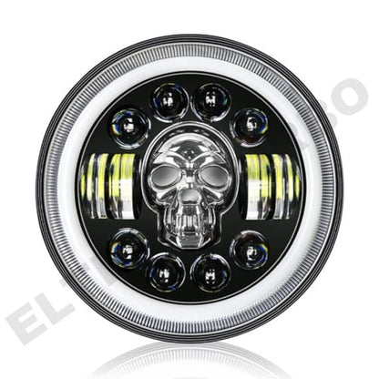 ELTRON TURBO LED Headlight DRL with Turn Signal Indicator 12V 240W multicolour Light Compatible with Classic/Standard Bullet Motorcycle, THAR CARS 7 INCH (Skull Design)