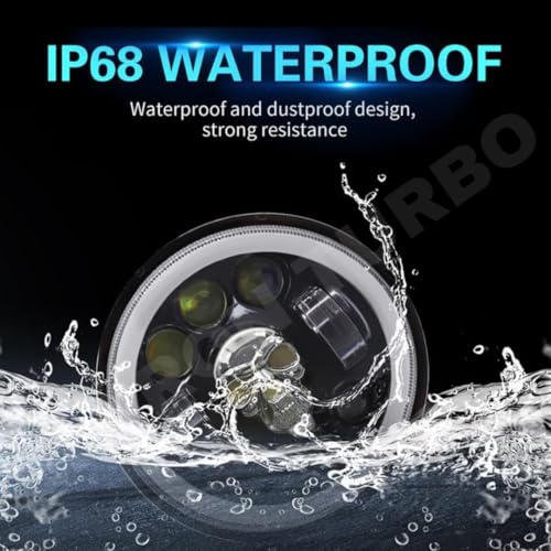 ELTRON TURBO LED Headlight DRL with Turn Signal Indicator 12V 240W multicolour Light Compatible with Classic/Standard Bullet Motorcycle, THAR CARS 7 INCH (Skull Design)