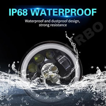 ELTRON TURBO LED Headlight DRL with Turn Signal Indicator 12V 240W multicolour Light Compatible with Classic/Standard Bullet Motorcycle, THAR CARS 7 INCH (Skull Design)