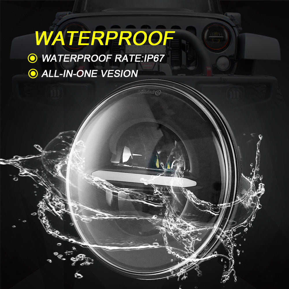 ELTRON TURBO Warranty Imported DC Power Minus DRL 7 Inchs Headlight Front LED Headlight Bulb White and Yellow, Angel Eye Lamp Compatible for All Bullet & Thar Models, Hi And Low Beam Amber (Pack Of 1)