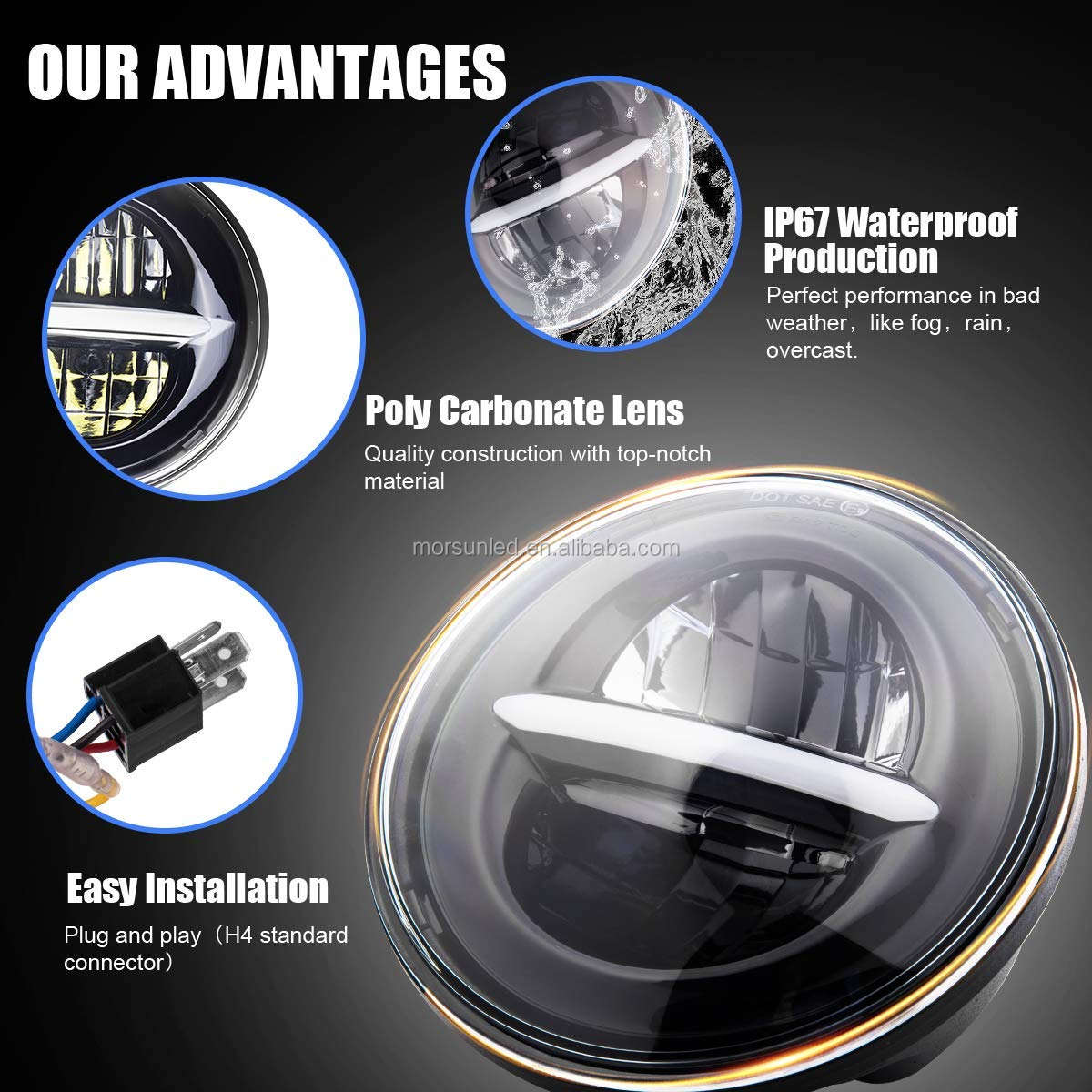 ELTRON TURBO Warranty Imported DC Power Minus DRL 7 Inchs Headlight Front LED Headlight Bulb White and Yellow, Angel Eye Lamp Compatible for All Bullet & Thar Models, Hi And Low Beam Amber (Pack Of 1)