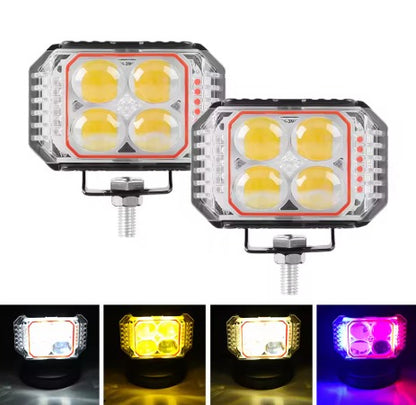 ELTRON TURBO Imported 3 Months Warranty 4 Led 12-24V 110W DC Power Fog Light Waterproof Universal Fit For All Bikes,Scooties,Cars (Pack of 2, Yellow, White, Flashing Reflection, Devil Light, Switch)