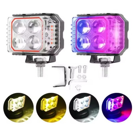 ELTRON TURBO Imported 3 Months Warranty 4 Led 12-24V 110W DC Power Fog Light Waterproof Universal Fit For All Bikes,Scooties,Cars (Pack of 2, Yellow, White, Flashing Reflection, Devil Light, Switch)