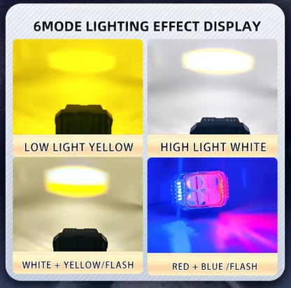 ELTRON TURBO Imported 3 Months Warranty 4 Led 12-24V 110W DC Power Fog Light Waterproof Universal Fit For All Bikes,Scooties,Cars (Pack of 2, Yellow, White, Flashing Reflection, Devil Light, Switch)